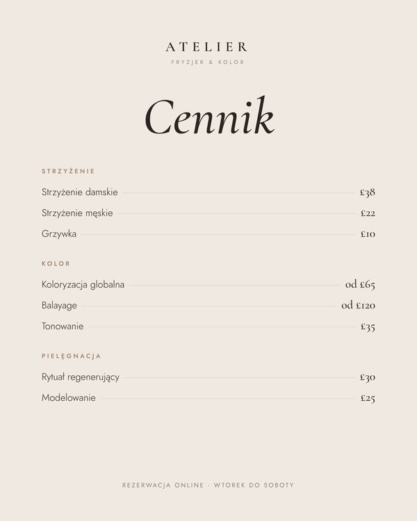 Projekt cennika salonu fryzjerskiego