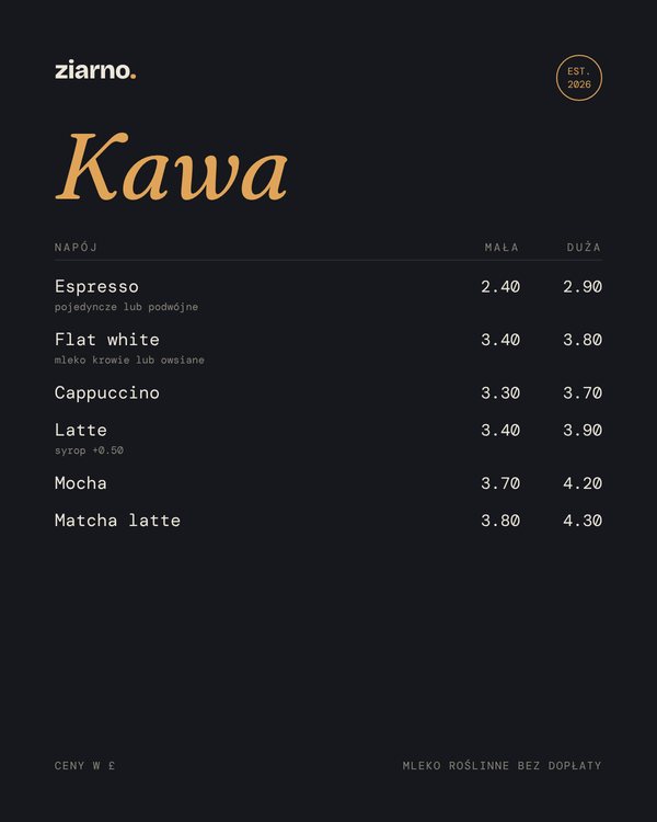 Menu kawiarni