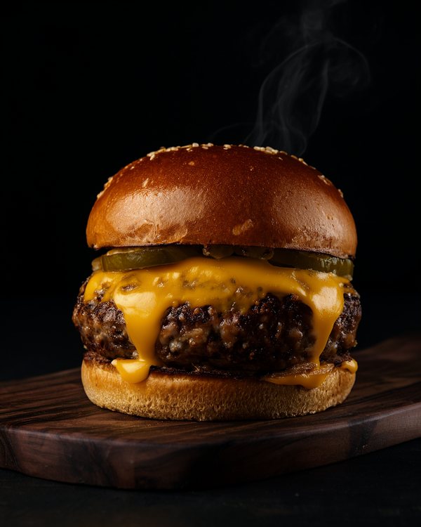 Cheeseburger, ciemne zdjęcie jedzenia