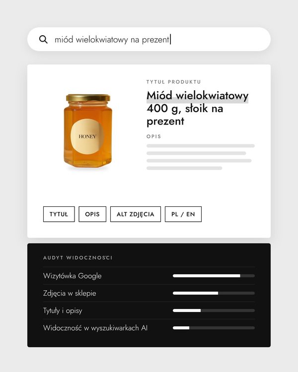 Karta produktu z tytułem i opisem pod wyszukiwarki