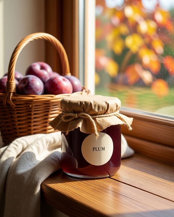 Plum jam by a window